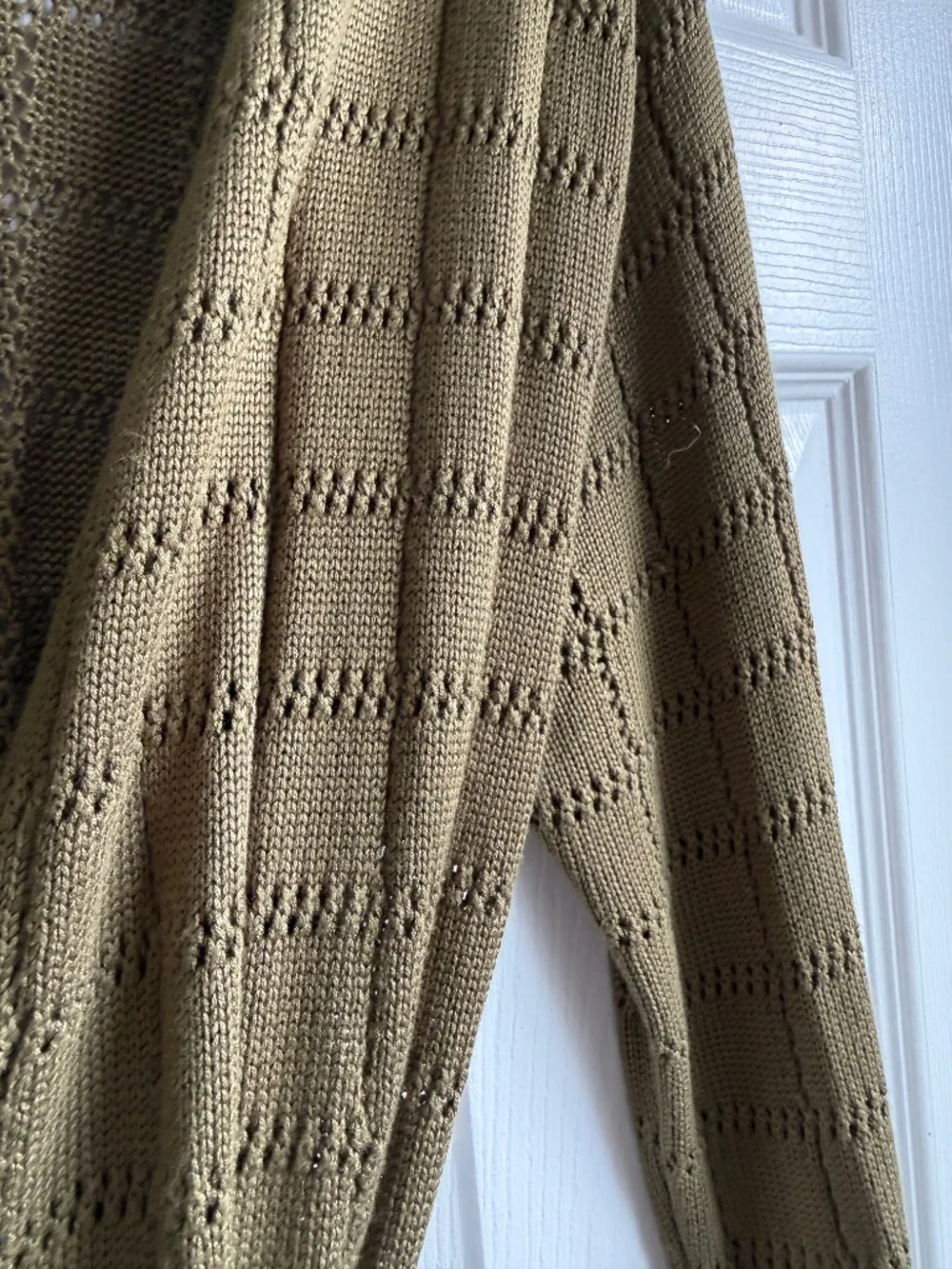 Future Collective Olive Green Pointelle Knit Belted Cardigan Sweater Size S